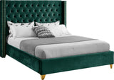 Barolo Luxurious Velvet Wing Bed with Tufted Design and Gold Nailhead Accents for Elegant Bedrooms