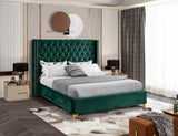 Barolo Luxurious Velvet Wing Bed with Tufted Design and Gold Nailhead Accents for Elegant Bedrooms
