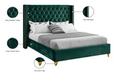 Barolo Luxurious Velvet Wing Bed with Tufted Design and Gold Nailhead Accents for Elegant Bedrooms