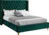 Barolo Luxurious Velvet Wing Bed with Tufted Design and Gold Nailhead Accents for Elegant Bedrooms