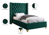 Barolo Luxurious Velvet Wing Bed with Tufted Design and Gold Nailhead Accents for Elegant Bedrooms