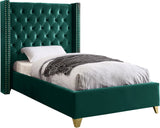 Barolo Luxurious Velvet Wing Bed with Tufted Design and Gold Nailhead Accents for Elegant Bedrooms