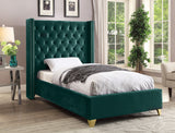 Barolo Luxurious Velvet Wing Bed with Tufted Design and Gold Nailhead Accents for Elegant Bedrooms