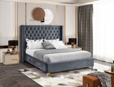Barolo Luxurious Velvet Wing Bed with Tufted Design and Gold Nailhead Accents for Elegant Bedrooms