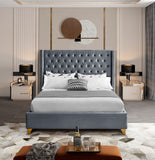 Barolo Luxurious Velvet Wing Bed with Tufted Design and Gold Nailhead Accents for Elegant Bedrooms
