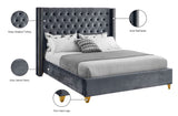 Barolo Luxurious Velvet Wing Bed with Tufted Design and Gold Nailhead Accents for Elegant Bedrooms