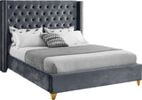 Barolo Luxurious Velvet Wing Bed with Tufted Design and Gold Nailhead Accents for Elegant Bedrooms