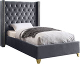 Barolo Luxurious Velvet Wing Bed with Tufted Design and Gold Nailhead Accents for Elegant Bedrooms