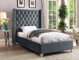 Barolo Luxurious Velvet Wing Bed with Tufted Design and Gold Nailhead Accents for Elegant Bedrooms