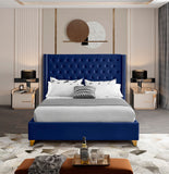 Barolo Luxurious Velvet Wing Bed with Tufted Design and Gold Nailhead Accents for Elegant Bedrooms