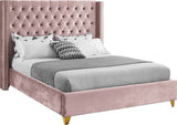 Barolo Luxurious Velvet Wing Bed with Tufted Design and Gold Nailhead Accents for Elegant Bedrooms