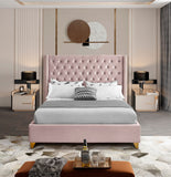 Barolo Luxurious Velvet Wing Bed with Tufted Design and Gold Nailhead Accents for Elegant Bedrooms