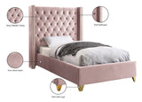 Barolo Luxurious Velvet Wing Bed with Tufted Design and Gold Nailhead Accents for Elegant Bedrooms