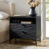 Beath 2-Drawer Nightstand with Open Top Shelf & Rear Charging Port(Optional Types)