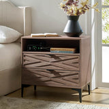 Beath 2-Drawer Nightstand with Open Top Shelf & Rear Charging Port(Optional Types)