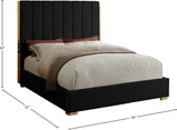 Becca Elegant Velvet Bed with Polished Gold Frame and Channel Tufting for Luxurious Bedroom Style