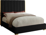 Becca Elegant Velvet Bed with Polished Gold Frame and Channel Tufting for Luxurious Bedroom Style