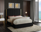 Becca Elegant Velvet Bed with Polished Gold Frame and Channel Tufting for Luxurious Bedroom Style