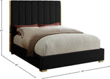 Becca Elegant Velvet Bed with Polished Gold Frame and Channel Tufting for Luxurious Bedroom Style