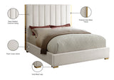 Becca Elegant Velvet Bed with Polished Gold Frame and Channel Tufting for Luxurious Bedroom Style
