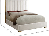 Becca Elegant Velvet Bed with Polished Gold Frame and Channel Tufting for Luxurious Bedroom Style