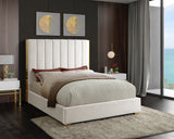 Becca Elegant Velvet Bed with Polished Gold Frame and Channel Tufting for Luxurious Bedroom Style