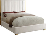 Becca Elegant Velvet Bed with Polished Gold Frame and Channel Tufting for Luxurious Bedroom Style