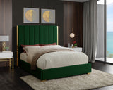 Becca Elegant Velvet Bed with Polished Gold Frame and Channel Tufting for Luxurious Bedroom Style