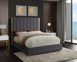 Becca Elegant Velvet Bed with Polished Gold Frame and Channel Tufting for Luxurious Bedroom Style