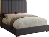 Becca Elegant Velvet Bed with Polished Gold Frame and Channel Tufting for Luxurious Bedroom Style