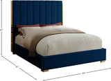 Becca Elegant Velvet Bed with Polished Gold Frame and Channel Tufting for Luxurious Bedroom Style