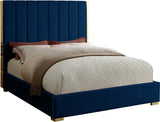 Becca Elegant Velvet Bed with Polished Gold Frame and Channel Tufting for Luxurious Bedroom Style