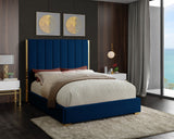 Becca Elegant Velvet Bed with Polished Gold Frame and Channel Tufting for Luxurious Bedroom Style