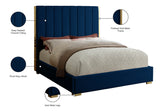 Becca Elegant Velvet Bed with Polished Gold Frame and Channel Tufting for Luxurious Bedroom Style