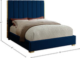 Becca Elegant Velvet Bed with Polished Gold Frame and Channel Tufting for Luxurious Bedroom Style