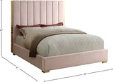 Becca Elegant Velvet Bed with Polished Gold Frame and Channel Tufting for Luxurious Bedroom Style