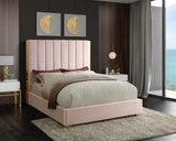 Becca Elegant Velvet Bed with Polished Gold Frame and Channel Tufting for Luxurious Bedroom Style
