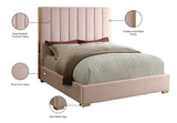 Becca Elegant Velvet Bed with Polished Gold Frame and Channel Tufting for Luxurious Bedroom Style