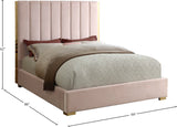 Becca Elegant Velvet Bed with Polished Gold Frame and Channel Tufting for Luxurious Bedroom Style