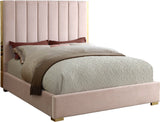 Becca Elegant Velvet Bed with Polished Gold Frame and Channel Tufting for Luxurious Bedroom Style