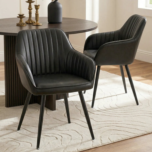 Boston Faux Leather Upholstered Dining Chair with Arms (Set of 2)