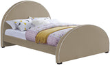 Brody Contemporary Velvet Bed with Cream Piping and Espresso Wood Legs for a Cozy Bedroom Retreat