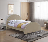 Brody Contemporary Velvet Bed with Cream Piping and Espresso Wood Legs for a Cozy Bedroom Retreat