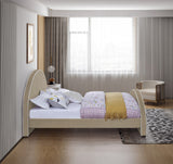 Brody Contemporary Velvet Bed with Cream Piping and Espresso Wood Legs for a Cozy Bedroom Retreat