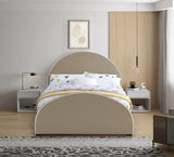 Brody Contemporary Velvet Bed with Cream Piping and Espresso Wood Legs for a Cozy Bedroom Retreat