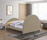 Brody Contemporary Velvet Bed with Cream Piping and Espresso Wood Legs for a Cozy Bedroom Retreat
