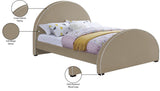Brody Contemporary Velvet Bed with Cream Piping and Espresso Wood Legs for a Cozy Bedroom Retreat