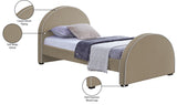 Brody Contemporary Velvet Bed with Cream Piping and Espresso Wood Legs for a Cozy Bedroom Retreat