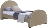 Brody Contemporary Velvet Bed with Cream Piping and Espresso Wood Legs for a Cozy Bedroom Retreat