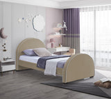 Brody Contemporary Velvet Bed with Cream Piping and Espresso Wood Legs for a Cozy Bedroom Retreat